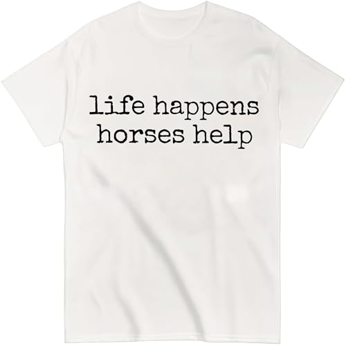 Nusyouc Life Happens Horses Help Equestrian T-Shirt Vintage Horse Lover T Shirt Tops - size chart