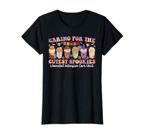 Halloween NICU Nurse Neonatal Intensive Care Caring for The Cutest Little Spookies NICU Nurse Halloween T-Shirt - size chart