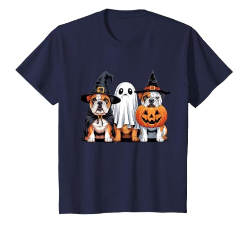 English Bulldog Halloween Funny Dog Lover Pumpkin Witch T-Shirt - size chart
