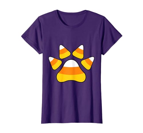 Scary Halloween Tees For Adults and Kids Halloween Candy Corn Paw Print T-Shirt for Animal Lovers T-Shirt - size chart