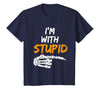 I'm With Stupid Shirts I'm with Stupid Skeleton Hand Pointing Right Funny Halloween T-Shirt - size chart