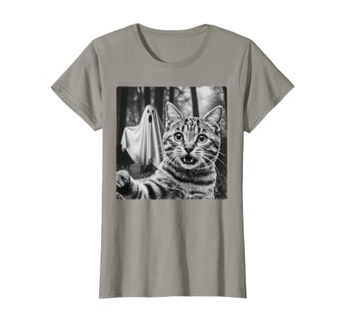Halloween Cat Selfie with Spooky Ghost t -shir t Halloween Cat Selfie with Spooky Ghost T-Shirt - size chart