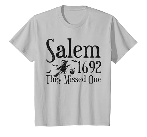 Salem 1692 They Missed One Witch Tees 1692 They Missed One Salem Womens Halloween Distressed T-Shirt - size chart