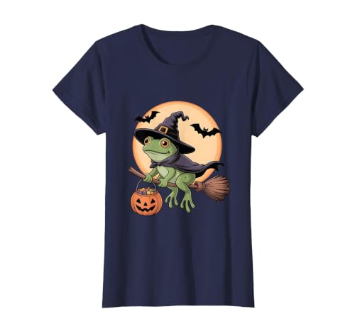 Frog Lover Halloween Party Wear Frog Witch Hat Pumpkin Halloween Costume Men Women Kids T-Shirt - size chart