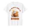 Boo Watercolor Pumpkin Cup Light Witch Hat Bottle Bourbon My Favorite Spirit is Bourbon Happy Halloween Boo T-Shirt - size