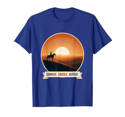 Mademark Sunrise Saddle Repeat Horse Rider Silhouette Design T-Shirt - Men - size chart