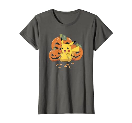 Pokémon Halloween Pikachu Cute Pumpkin Candy Corn T-Shirt - size chart