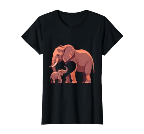 Mademark Elephant Mother and Calf Touching Trunks Design T-Shirt - Women - size chart