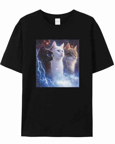 CaRoPaZyX T Shirt for Men Printed in USA Cat Enthusiast Lightning Cool Cat Short Sleeve Crew Neck Tee Tops Graphic T-Shirts White - size chart