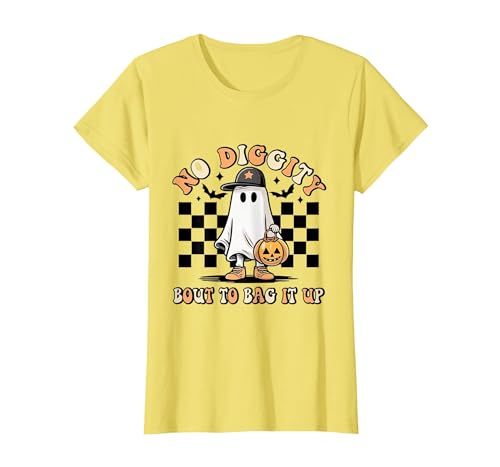 Halloween Pumkin Trick Or Treat Apparel No Diggity About to Bag It Up Trick Treat Candy Halloween T-Shirt - size chart
