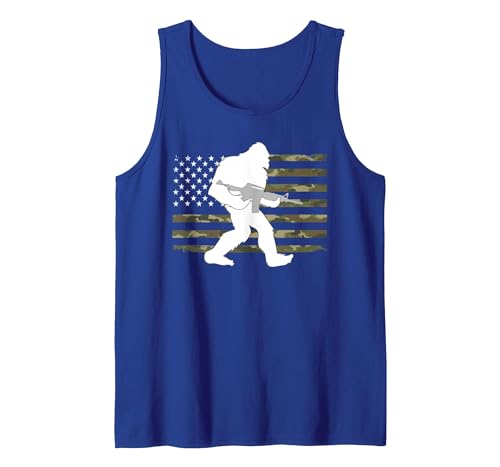 2nd Amendment Right to Bear Arms Camouflage Guns Bigfoot Gun Owner Camo US American Flag Sasquatch AR15 Rifle Tank Top - size chart