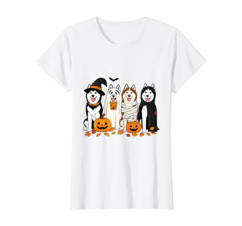 Funny Siberian Husky Ghost Pumpkin Funny Husky Ghost Dogs Halloween Dog Spooky T-Shirt - size chart