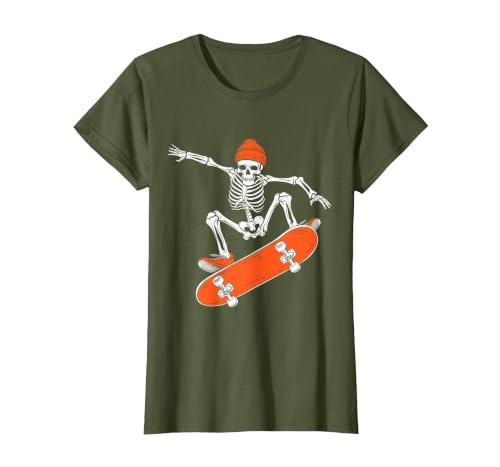 Funny Boys Kids Skeleton Skater Art Skateboarding Skeleton Riding Skateboard Halloween Skater T-Shirt - size chart
