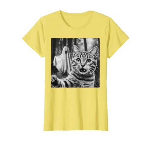 Halloween Cat Selfie with Spooky Ghost t -shir t Halloween Cat Selfie with Spooky Ghost T-Shirt - size chart