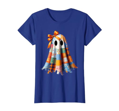 Patchwork Quilt Ghost Halloween Quilter Autumn Tee Patchwork Ghost Quilt Halloween Quilter Fall Autumn Bow Cute T-Shirt -