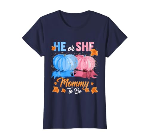 He Or She Pumpkin Gender Reveal Party Supplies Tee Halloween Pumpkin Gender Reveal He or She Mommy to Be T-Shirt - size chart