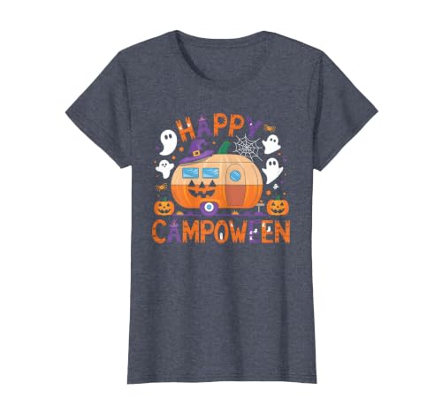 Spooky Camp-O-Ween Ghosts and Campfire Apparel Happy Camp-O-Ween Halloween Camping Ghosts and Campfires T-Shirt - size chart