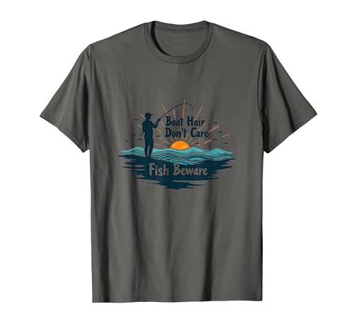 Mademark Boat Hair Don't Care Fish Beware Fishing Apparel T-Shirt - size chart