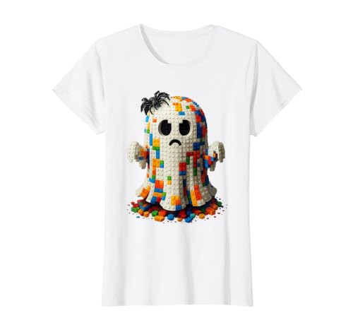 Block Building Halloween Ghost Brick or Treat Boys Halloween Master Builder Ghost Kids Building Blocks Bricks T-Shirt - size