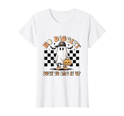 Halloween Pumkin Trick Or Treat Apparel No Diggity About to Bag It Up Trick Treat Candy Halloween T-Shirt - size chart