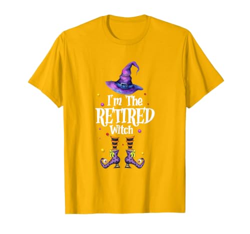 Funny Quote Horror Costume Party Family Friends I'm The Retired Witch Spooky Scary Halloween Retiree Women T-Shirt - size