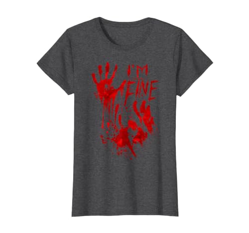 InGENIUS Halloween Shirts & Gifts I'm Fine Bloody Hand Blood Stained Splatter Funny Halloween T-Shirt - size chart