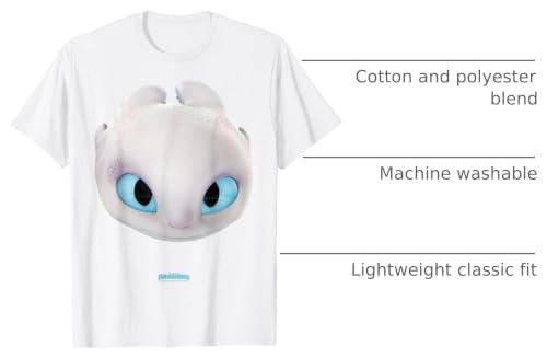 DreamWorks Dragons Light Fury Big Face Costume 3D T-Shirt - size chart