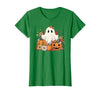 Ghost Halloween Flower Costume Floral Women Cute Ghost with Flower Halloween Pumpkin Autumn Women T-Shirt - size chart