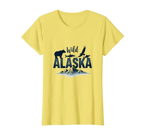 Mademark Wild Alaska Adventure: Bear, Fish, Eagle Mountain Scene T-Shirt - size chart