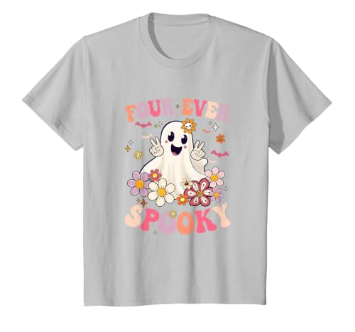4th Birthday Party Halloween Costume Four Ever Spooky Halloween 4Th Birthday Party Decorations T-Shirt - size chart
