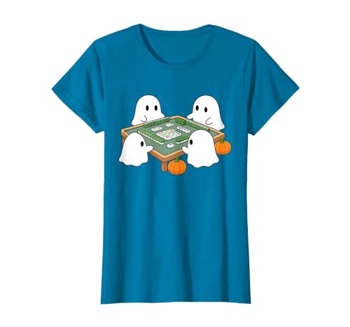 Mahjong Player Halloween Ghost Playing Mahjong Halloween Ghost Playing Mahjong Spooky Season Game Day Fall T-Shirt - size
