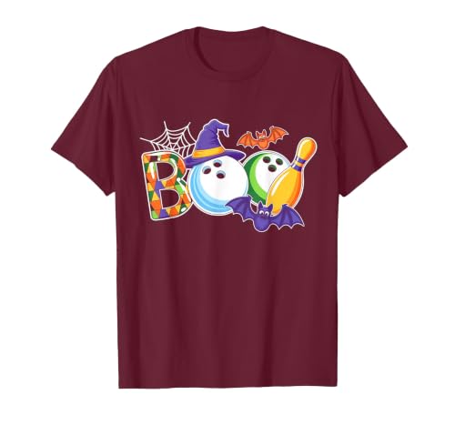 Bowling Boo Creepy Halloween Costume Pumpkin Bowling Lover T-Shirt - size chart