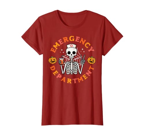 Halloween Nurse Shirts For Women Scrub Costumes Emergency Department Funny Halloween ER Nurse Women Men T-Shirt - size chart