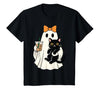 halloween iced coffee costume Cat Women Girls Cute Halloween Cat Ghost Drinking Coffee Ghost Women Girls T-Shirt - size chart