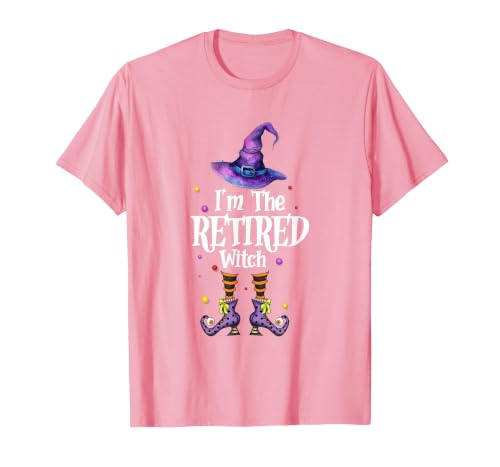 Funny Quote Horror Costume Party Family Friends I'm The Retired Witch Spooky Scary Halloween Retiree Women T-Shirt - size