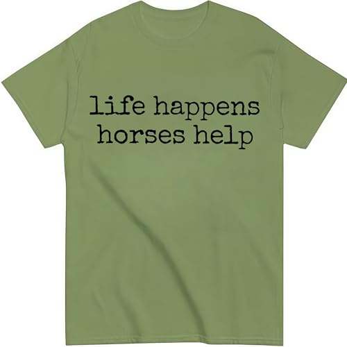Nusyouc Life Happens Horses Help Equestrian T-Shirt Vintage Horse Lover T Shirt Tops - size chart