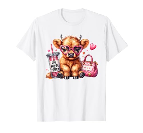 Highland Cow Land of NYC One Boujee Heifer Highland Cow Bougie Pink Tumbler Handbag T-Shirt - size chart