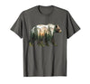 Bear Designs. Bear Forest Mountains Trees Nature Sunset Outdoor Graphic T-Shirt - size chart