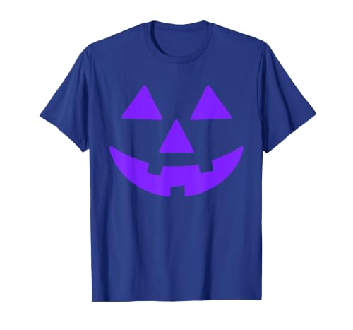 Trick or Treat Funny Halloween Costumes Party Tees Jack O Lantern Scary Carved Pumpkin Face Halloween Purple T-Shirt - size