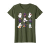 Halloween Music Teacher Ghost Music Lover Cute Ghost Cat Playing Musical Halloween Music Teacher T-Shirt - size chart