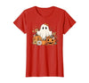 Ghost Halloween Flower Costume Floral Women Cute Ghost with Flower Halloween Pumpkin Autumn Women T-Shirt - size chart