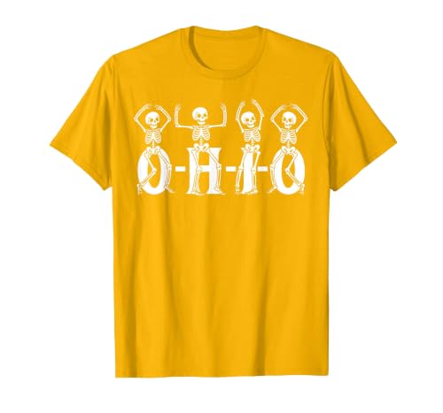 Funny O-H-I-O State Skeleton Halloween Funny O-H-I-O State Skeleton Ohio Halloween Vintage Vibe Fun T-Shirt - size chart