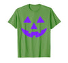 Trick or Treat Funny Halloween Costumes Party Tees Jack O Lantern Scary Carved Pumpkin Face Halloween Purple T-Shirt - size
