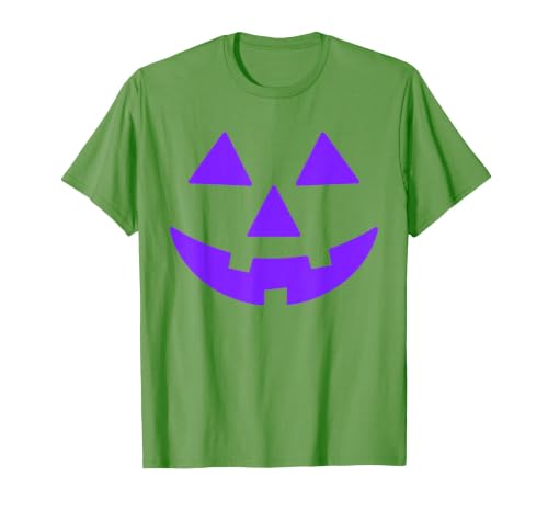 Trick or Treat Funny Halloween Costumes Party Tees Jack O Lantern Scary Carved Pumpkin Face Halloween Purple T-Shirt - size