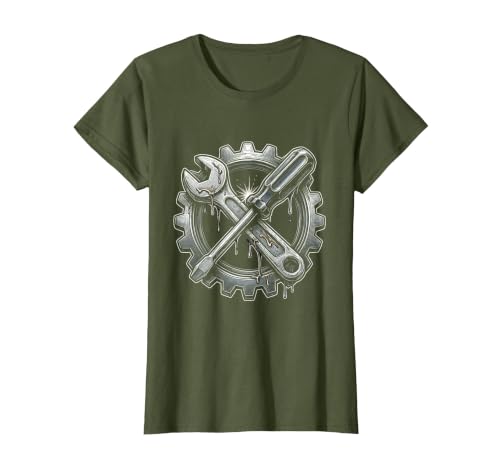 Mademark Grease Monkey Wrench and Screwdriver Crossed T-Shirt - Women - size chart