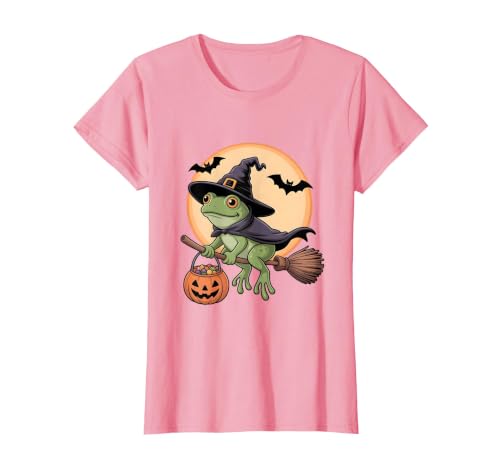 Frog Lover Halloween Party Wear Frog Witch Hat Pumpkin Halloween Costume Men Women Kids T-Shirt - size chart