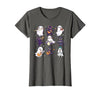 Halloween Music Teacher Ghost Music Lover Cute Ghost Cat Playing Musical Halloween Music Teacher T-Shirt - size chart