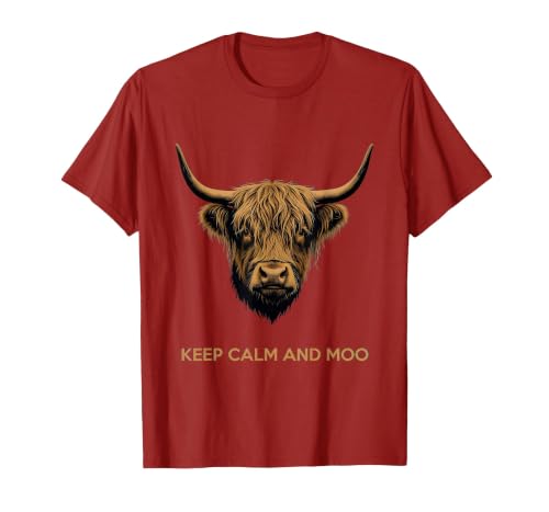 Mademark Keep Calm and Moo Highland Cow Design T-Shirt - size chart