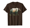 Bear Designs. Bear Forest Mountains Trees Nature Sunset Outdoor Graphic T-Shirt - size chart