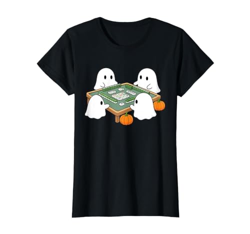 Mahjong Player Halloween Ghost Playing Mahjong Halloween Ghost Playing Mahjong Spooky Season Game Day Fall T-Shirt - size